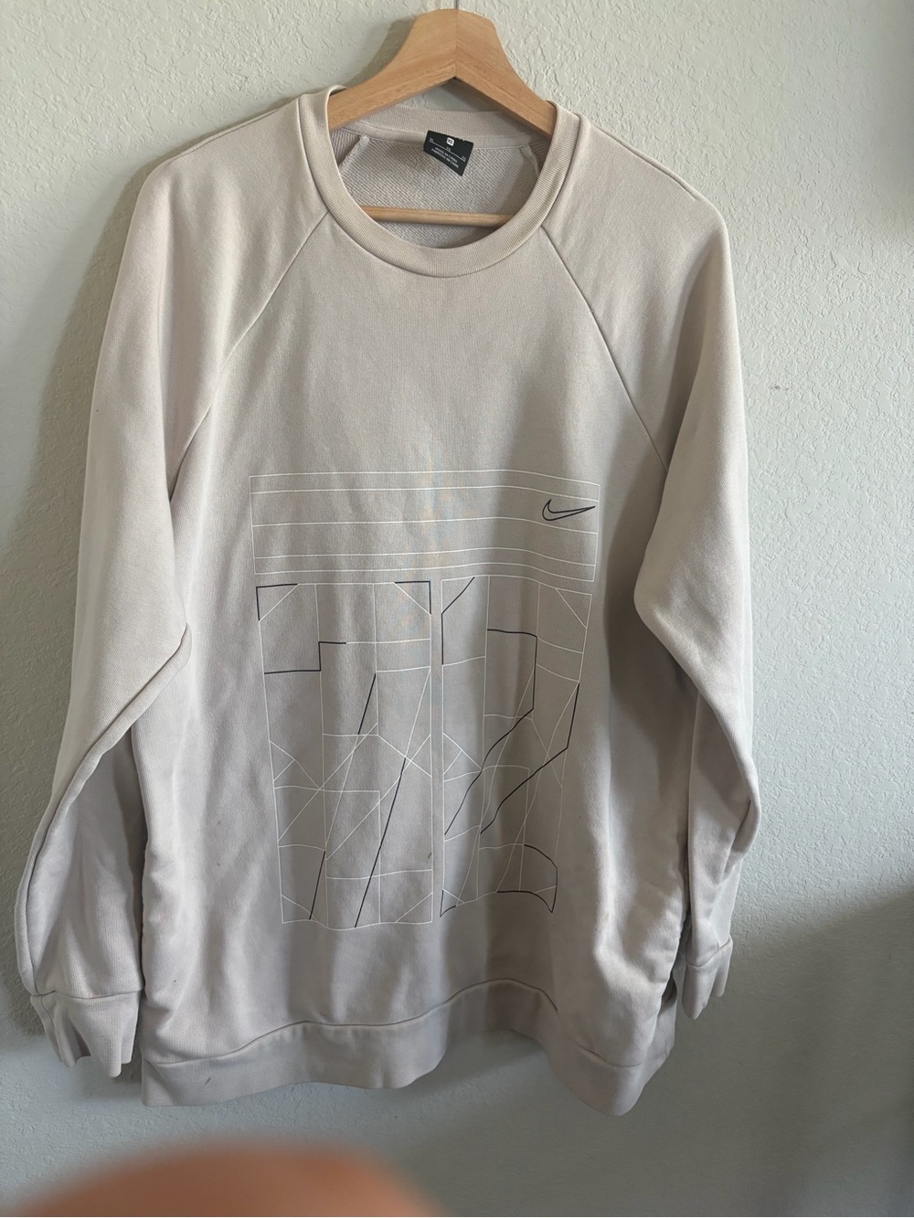 Nike Men's Cream Crewneck Sweatshirt with Black Swoosh